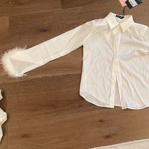 White premium feather trim shirt
